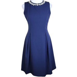 Eliza J Navy Pearl Neckline Fit & Flare Midi Dress